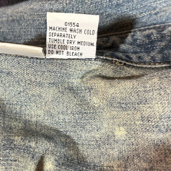 Newport News Jeanology Snap Front Ruched Denim Shirt with Patches‎ - Picture 7 of 7